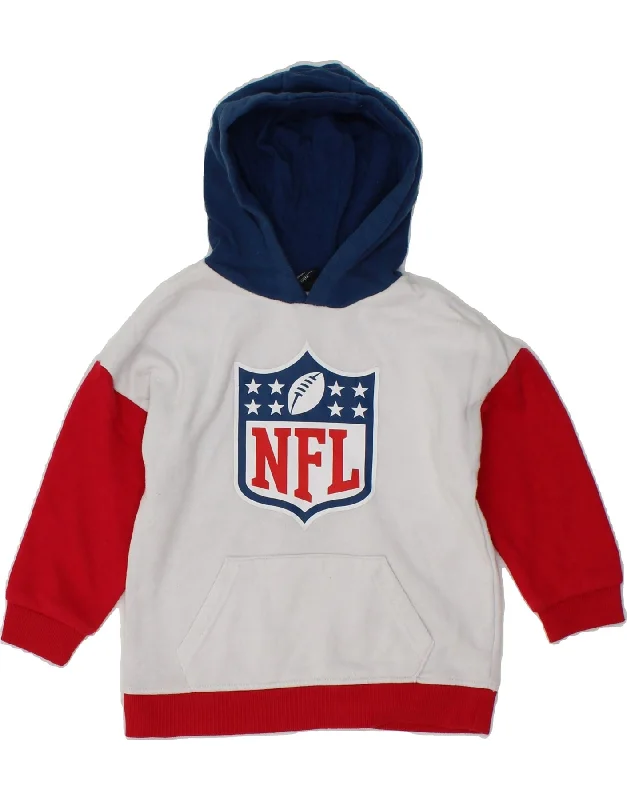 NFL Boys Graphic Hoodie Jumper 4-5 Years White Colourblock Cotton Hoodie with Tie-Dye Psychedelic Retro