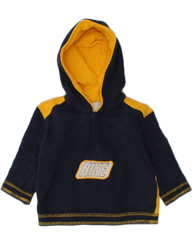 NIKE Baby Boys Graphic Button Neck Hoodie Jumper 3-6 Months Navy Blue Hoodie with Cuffed Sleeves Snug Secure