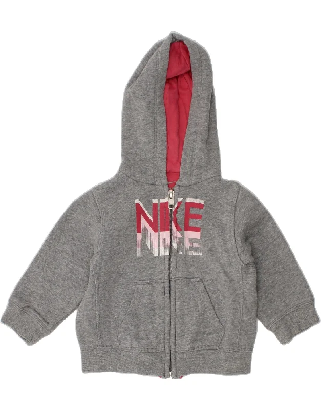 NIKE Baby Girls Graphic Zip Hoodie Sweater 6-9 Months Grey Cotton Hoodie with Toggle Buttons Decorative Unique