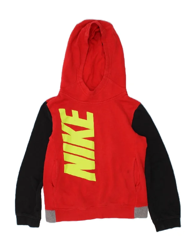 NIKE Boys Graphic Hoodie Jumper 6-7 Years Red Colourblock Cotton Hoodie with Distressed Vintage Worn NIKE Boys Graphic Hoodie Jumper 6-7 Years Red Colourblock Cotton Hoodie with Distressed Vintage Worn