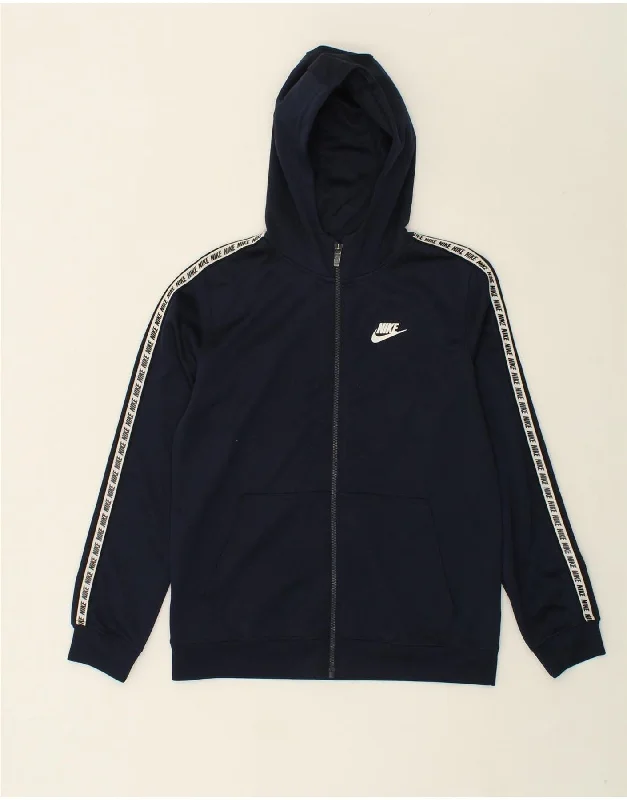 NIKE Boys Graphic Zip Hoodie Sweater 12-13 Years Large Navy Blue Hoodie with Logo Branding Identity