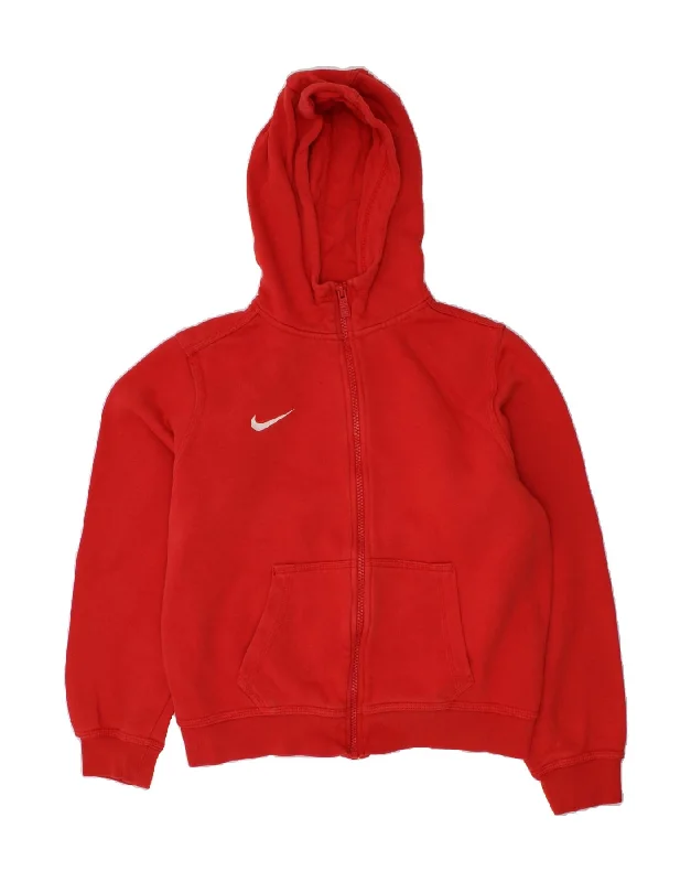 NIKE Boys Zip Hoodie Sweater 10-11 Years  Medium Red Cotton Hoodie with Belted Waist Structured Tailored