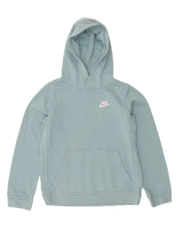 NIKE Girls Hoodie Jumper 10-11 Years Medium Blue Cotton Hoodie with Elastic Cuffs Stretchable Comfortable