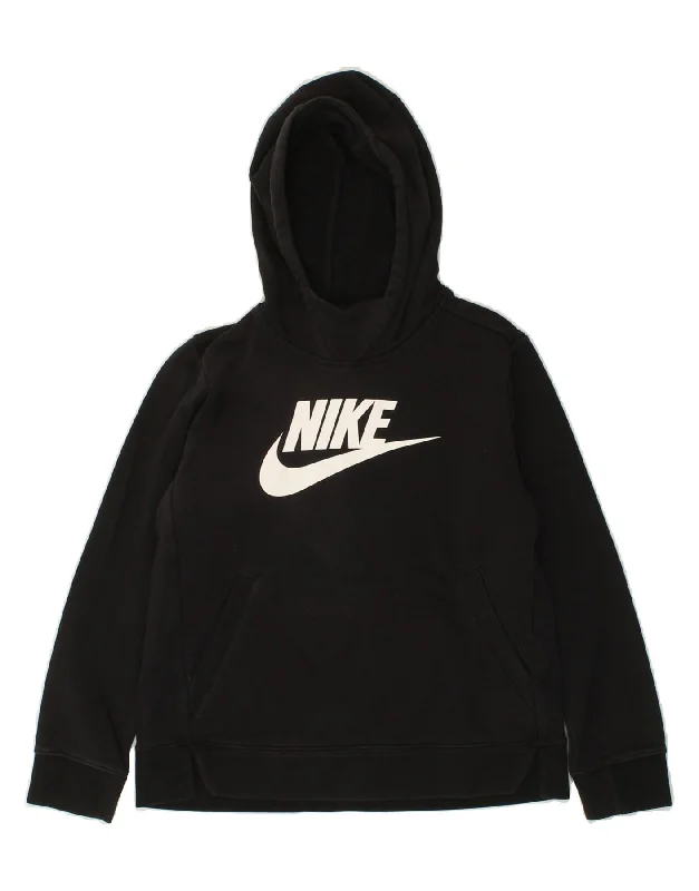 NIKE Girls Standard Fit Graphic Hoodie Jumper 12-13 Years Large  Black Hoodie with Stripes Bold Sporty