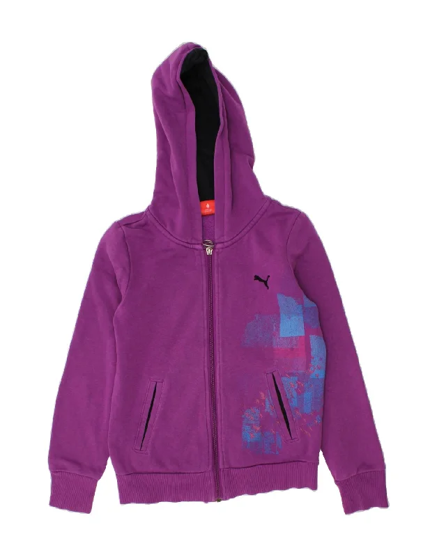 PUMA Boys Graphic Zip Hoodie Sweater 9-10 Years Purple Cotton Hoodie with Drawcord Adjustable Secure PUMA Boys Graphic Zip Hoodie Sweater 9-10 Years Purple Cotton Hoodie with Drawcord Adjustable Secure