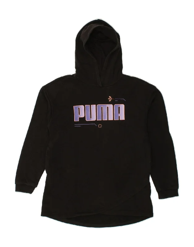 PUMA Girls Hoodie Jumper 11-12 Years Black Cotton Hoodie with Hood Adjustable Protection