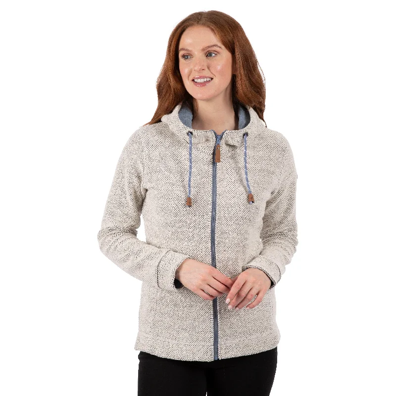 Ronee Women's Full Zip Knitted Hoodie in Off White Denim Blue Hoodie with Longline Fit Extended Stylish Ronee Women's Full Zip Knitted Hoodie in Off White Denim Blue Hoodie with Longline Fit Extended Stylish
