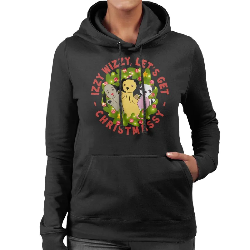 Sooty Christmas Illuminated Wreath Izzy Wizzy Lets Get Chrismassy Women's Hooded Sweatshirt Hoodie with Rhinestones Sparkly Elegant Sooty Christmas Illuminated Wreath Izzy Wizzy Lets Get Chrismassy Women's Hooded Sweatshirt Hoodie with Rhinestones Sparkly Elegant