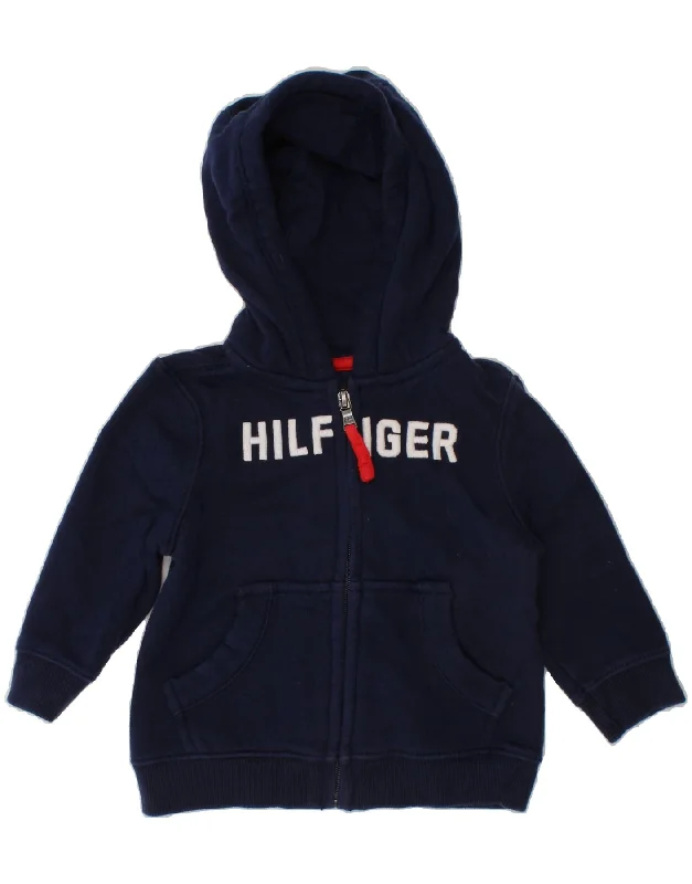 TOMMY HILFIGER Baby Boys Graphic Zip Hoodie Sweater 12-18 Months Navy Blue Hooded Sweatshirt Casual Wear Street Style