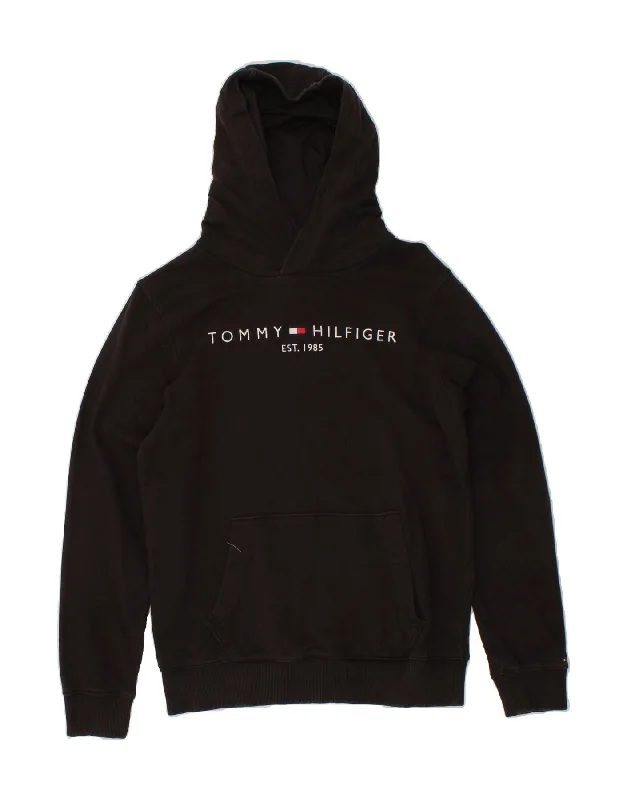 TOMMY HILFIGER Boys Graphic Hoodie Jumper 13-14 Years Black Cotton Oversized Hoodie Comfort Casual