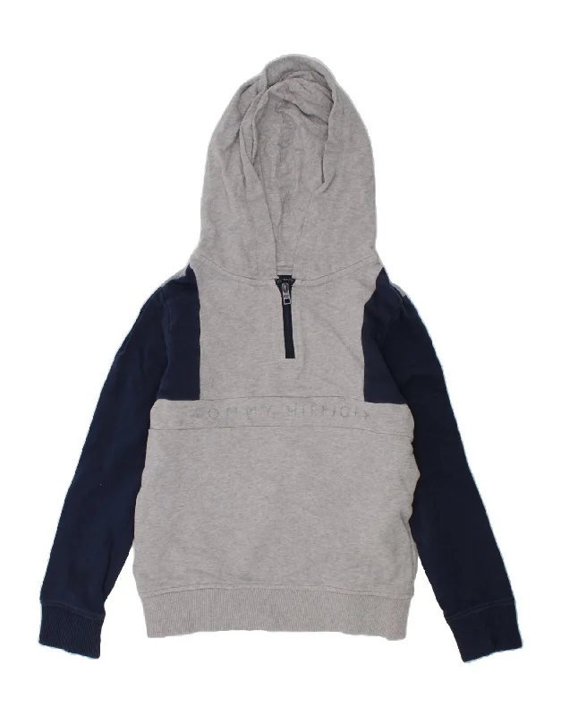 TOMMY HILFIGER Boys Graphic Zip Neck Hoodie Jumper 9-10 Years Grey Hoodie with Drawstring Waist Adjustable Fitted