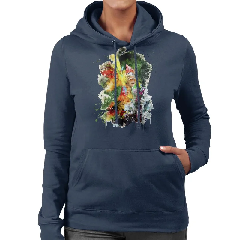 TV Times Elton John Wearing Feathers At The Piano 1978 Women's Hooded Sweatshirt Hoodie with Hem Embroidery Detailed Premium TV Times Elton John Wearing Feathers At The Piano 1978 Women's Hooded Sweatshirt Hoodie with Hem Embroidery Detailed Premium