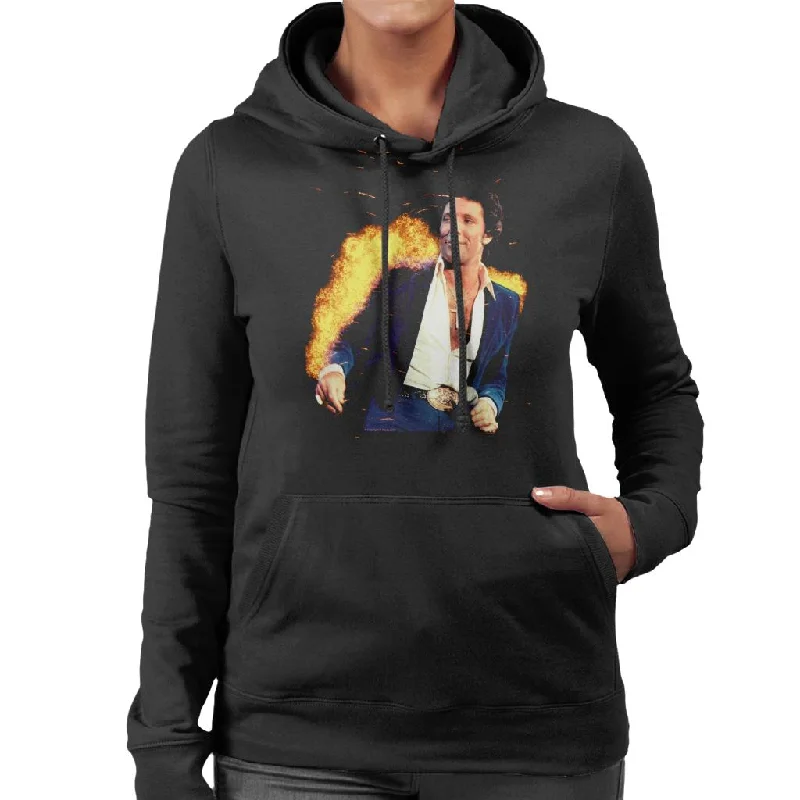 TV Times Tom Jones Open Shirt With Cross Chain 1984 Women's Hooded Sweatshirt Hoodie with Back Slit Movement Comfort TV Times Tom Jones Open Shirt With Cross Chain 1984 Women's Hooded Sweatshirt Hoodie with Back Slit Movement Comfort