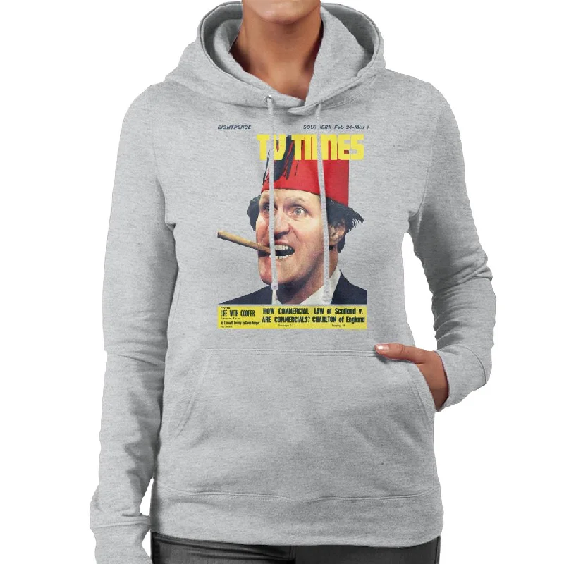TV Times Tommy Cooper 1967 Cover Women's Hooded Sweatshirt Hoodie with Elastic Cuffs Stretchable Comfortable TV Times Tommy Cooper 1967 Cover Women's Hooded Sweatshirt Hoodie with Elastic Cuffs Stretchable Comfortable