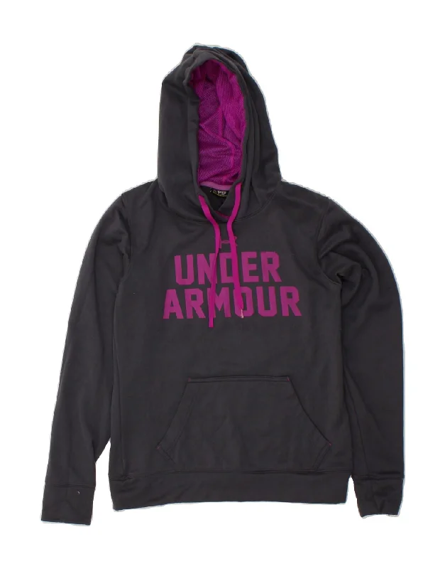 UNDER ARMOUR Womens Graphic Hoodie Jumper UK 6 XS Grey Polyester Hoodie Dress Longline Feminine