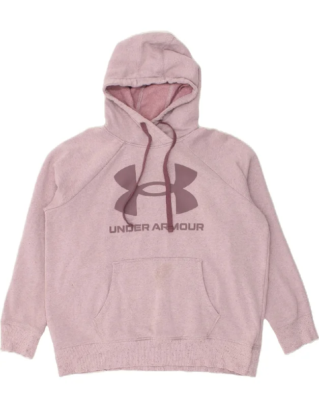 UNDER ARMOUR Womens Oversized Graphic Hoodie Jumper UK 16 Large Pink Hoodie with Thumb Holes Functional Cozy