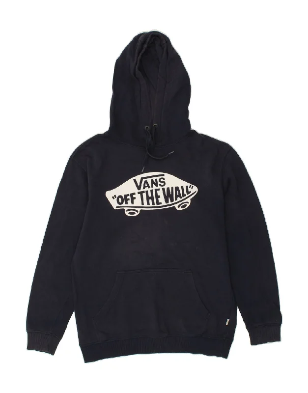 VANS Mens Graphic Hoodie Jumper Small Navy Blue Cotton Hoodie with Toggle Buttons Decorative Unique