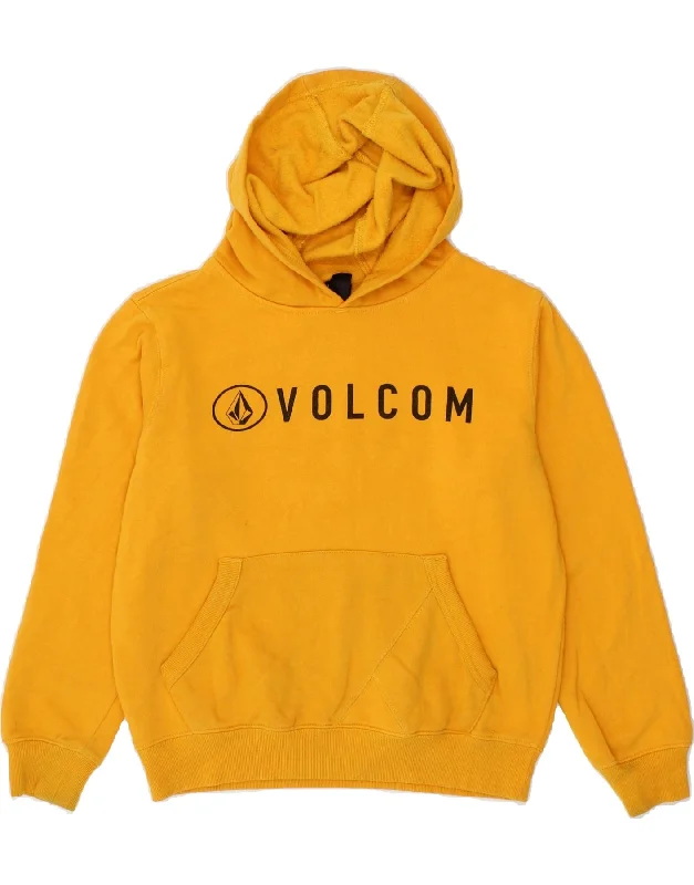 VOLCOM Boys Graphic Hoodie Jumper 9-10 Years Small Yellow Cotton Hoodie with Crew Neck Simple Timeless