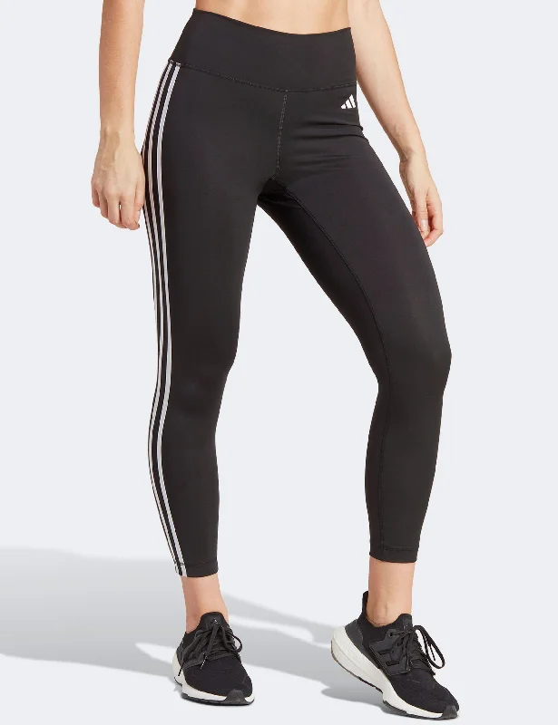 Train Essentials 3-Stripes High Waisted 7/8 Leggings - Black Elegant Metallic Leggings