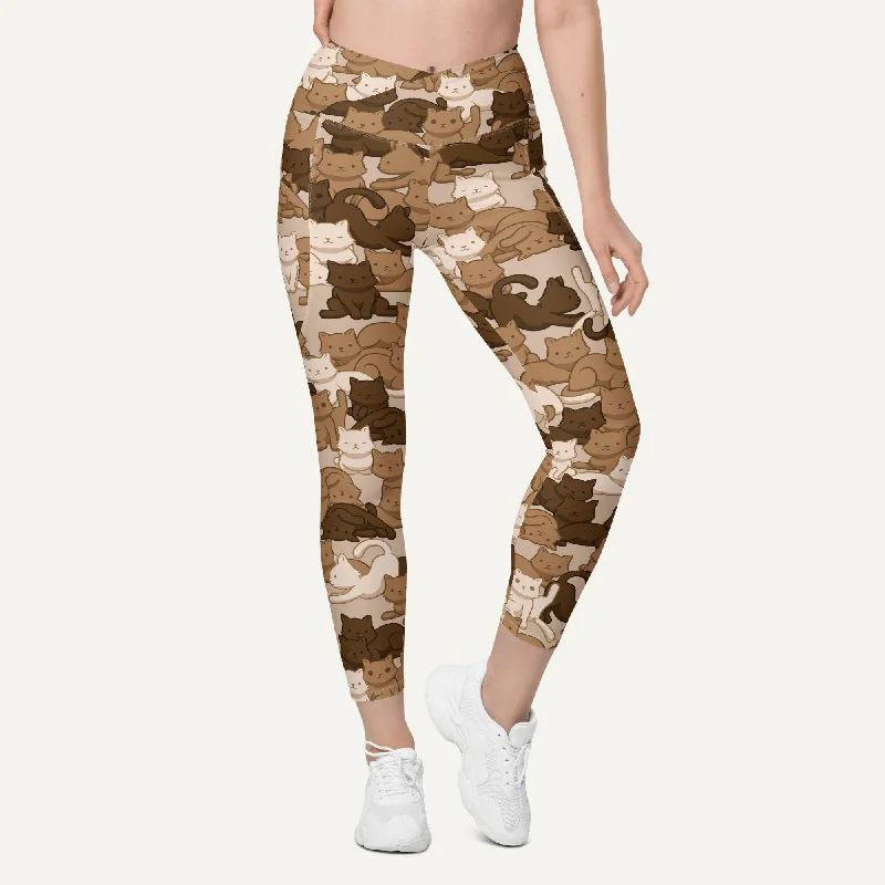 Cats Camouflage Desert Crossover Leggings With Pockets Stylish Printed Stretch Leggings