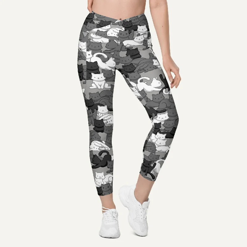 Cats Camouflage Urban Crossover Leggings With Pockets Trendy Faux Suede Leggings