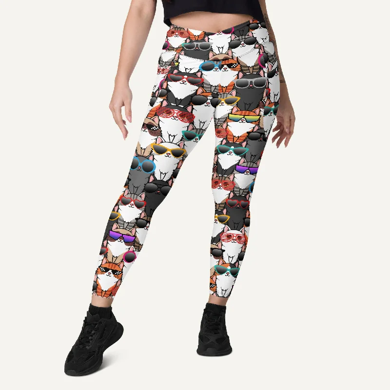 Cool Cats Crossover Leggings With Pockets Chic Velvet Soft Leggings