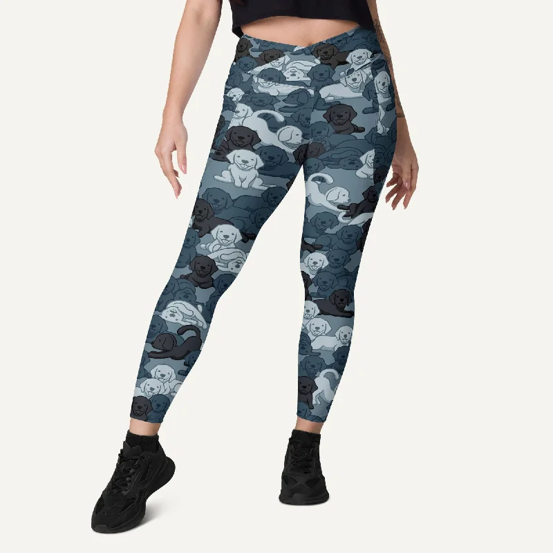 Dogs Camouflage Navy Crossover Leggings With Pockets Stylish Pockets Active Leggings