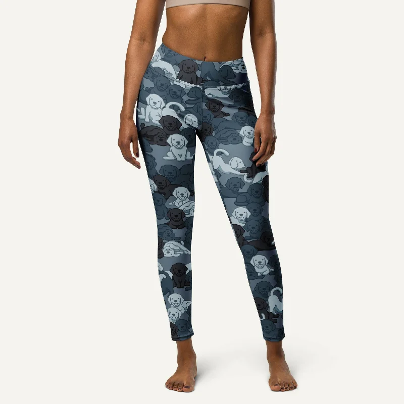 Dogs Camouflage Navy High-Waisted Leggings Comfortable Ribbed Waistband Leggings