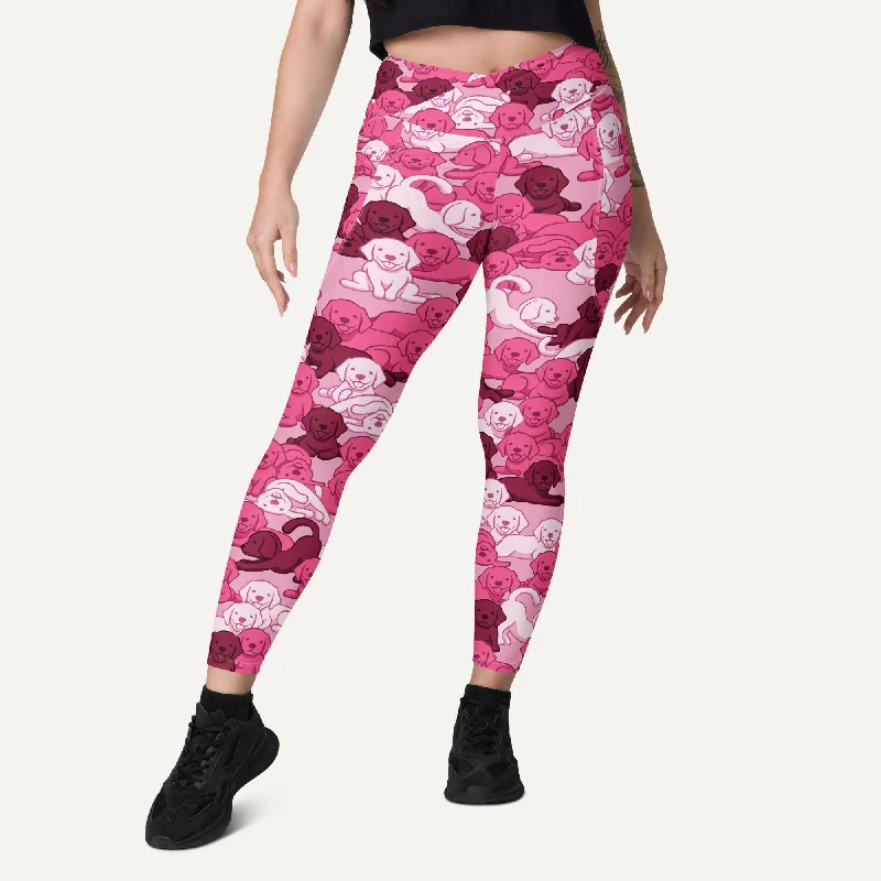 Dogs Camouflage Pink Crossover Leggings With Pockets Trendy Side-Pocket Leggings