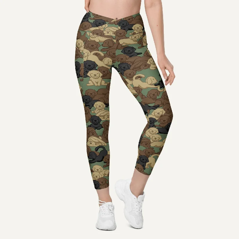 Dogs Camouflage Woodland Crossover Leggings With Pockets Trendy Side-Pocket Leggings