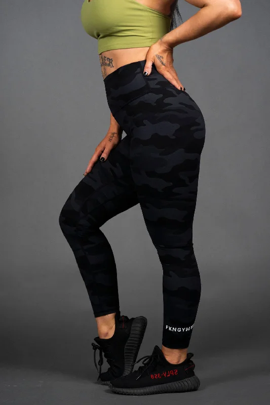 Stealth | Women's Gym Leggings | Black Camo Comfortable Printed Workout Leggings