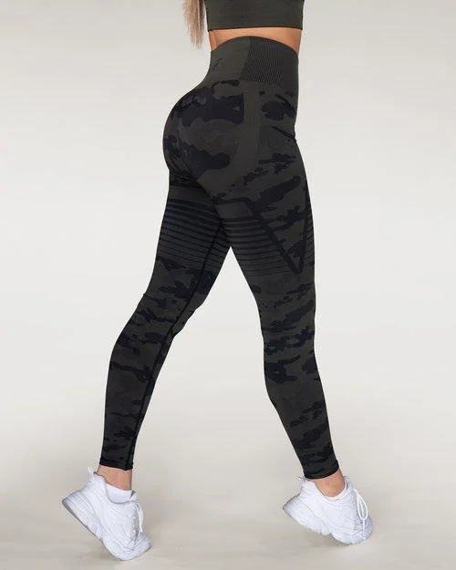 Gavelo Seamless Camo Leggings - Black Comfortable Slim Fit Leggings