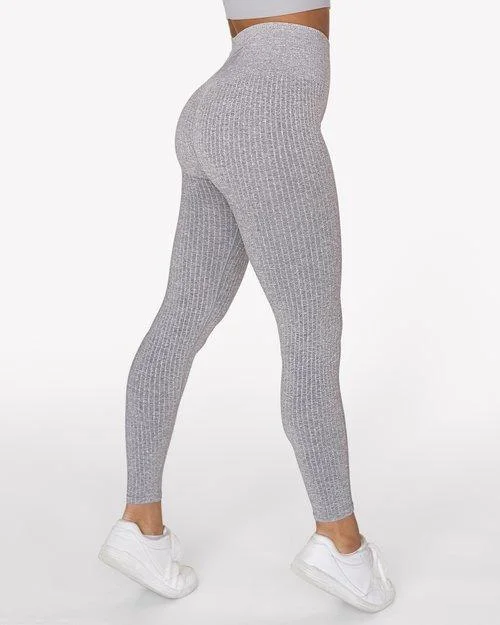 Gavelo Seamless Ribbed Leggings - Light Grey Comfortable Power Mesh Leggings