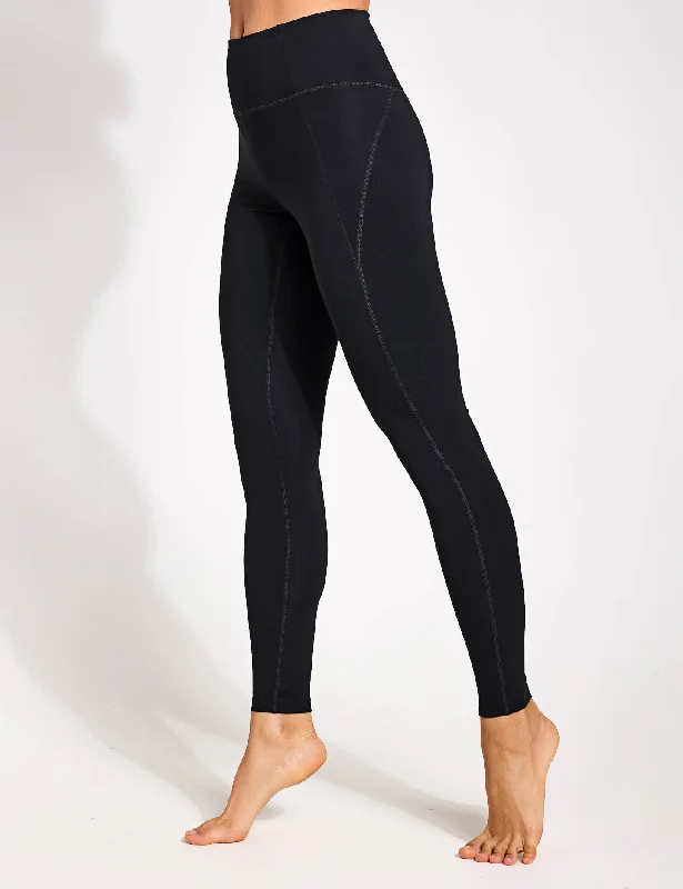 Compressive High Waisted Legging - Black Comfortable Ribbed Sports Leggings