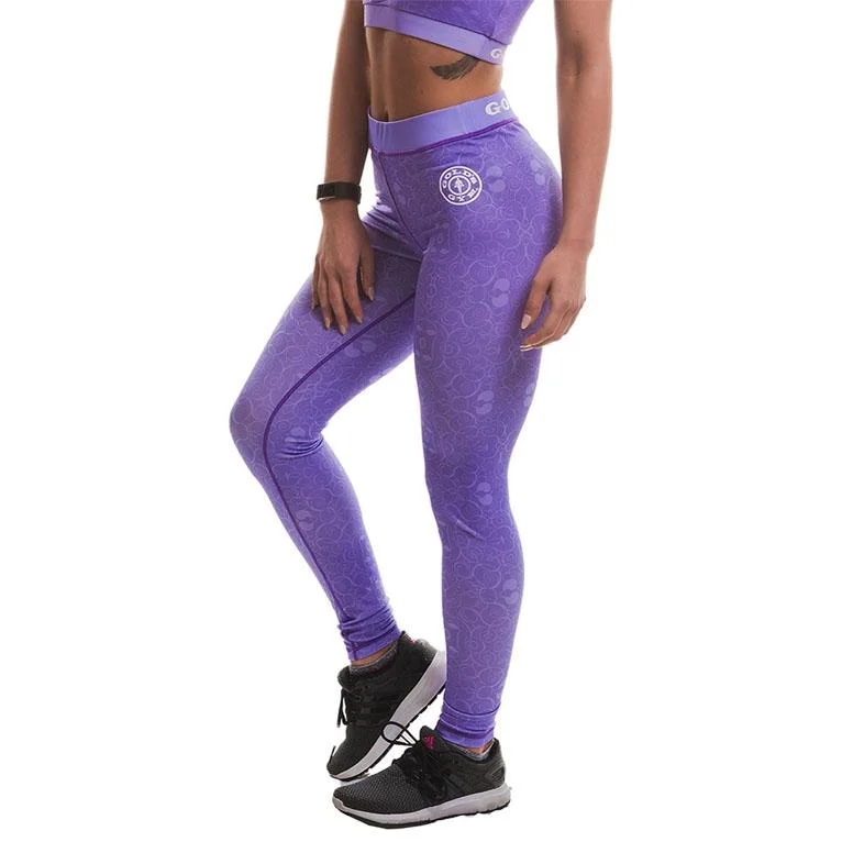 Golds Gym F-L Sublimated Gym Leggings - Lilac Comfortable Slip-On Compression Leggings