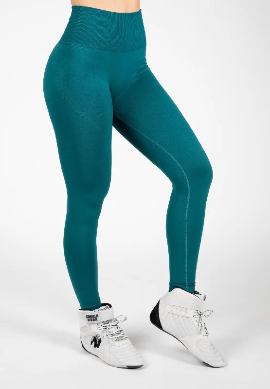 Gorilla Wear Yava Seamless Leggings - Green Fashionable Ribbed Knit Leggings