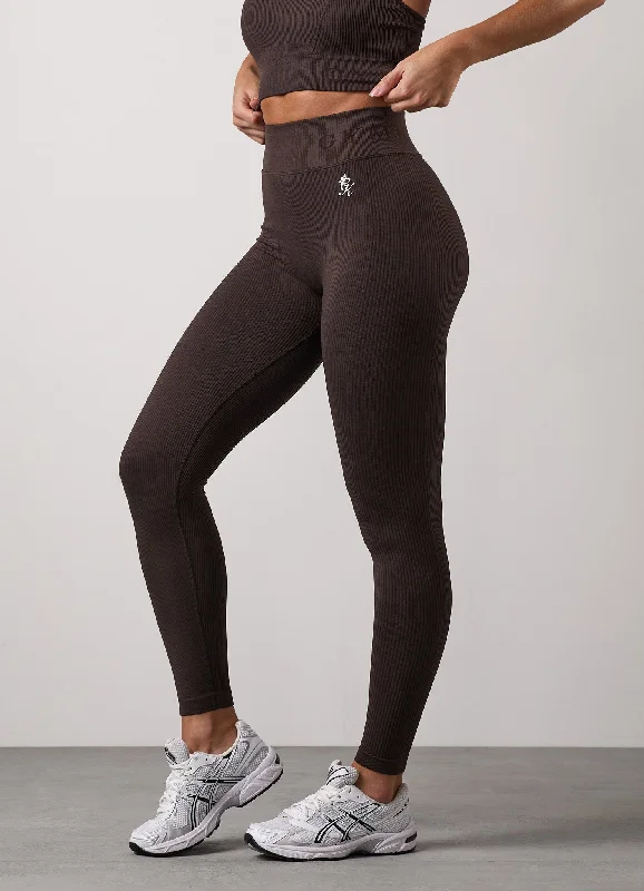 Gym King Formation Rib Legging - Cocoa Comfortable Zip-Up Leggings