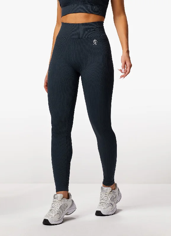 Gym King Formation Rib Legging - Deep Slate Blue Elegant Black Leggings