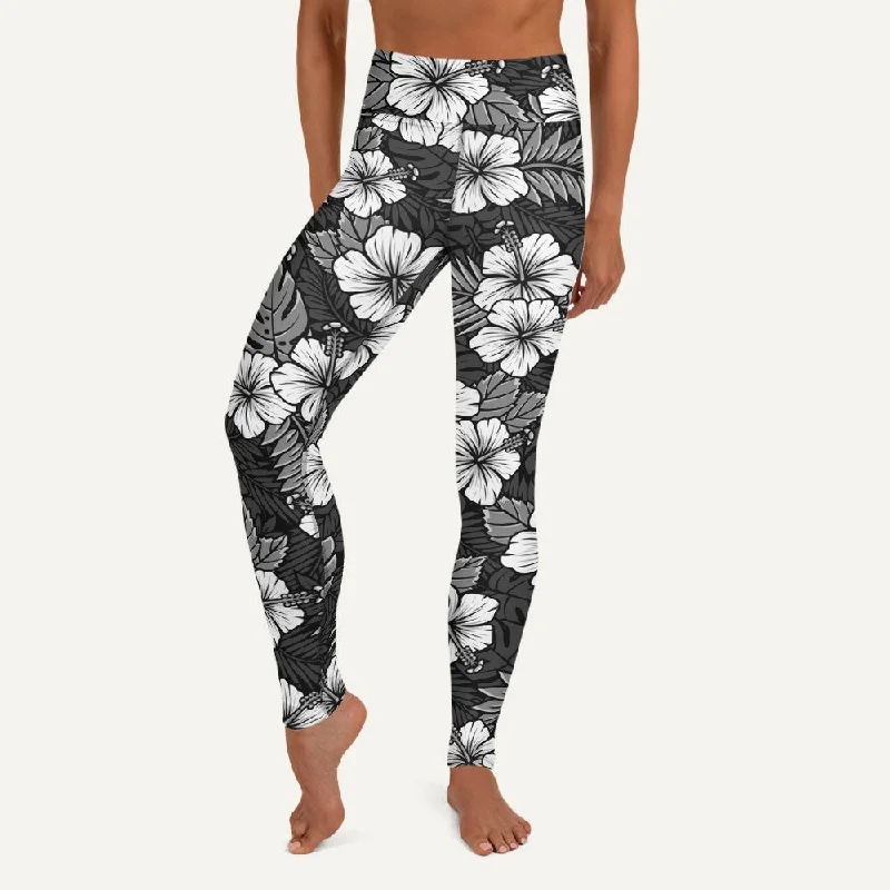 Hawaiian Aloha Black High-Waisted Leggings Elegant Metallic Leggings