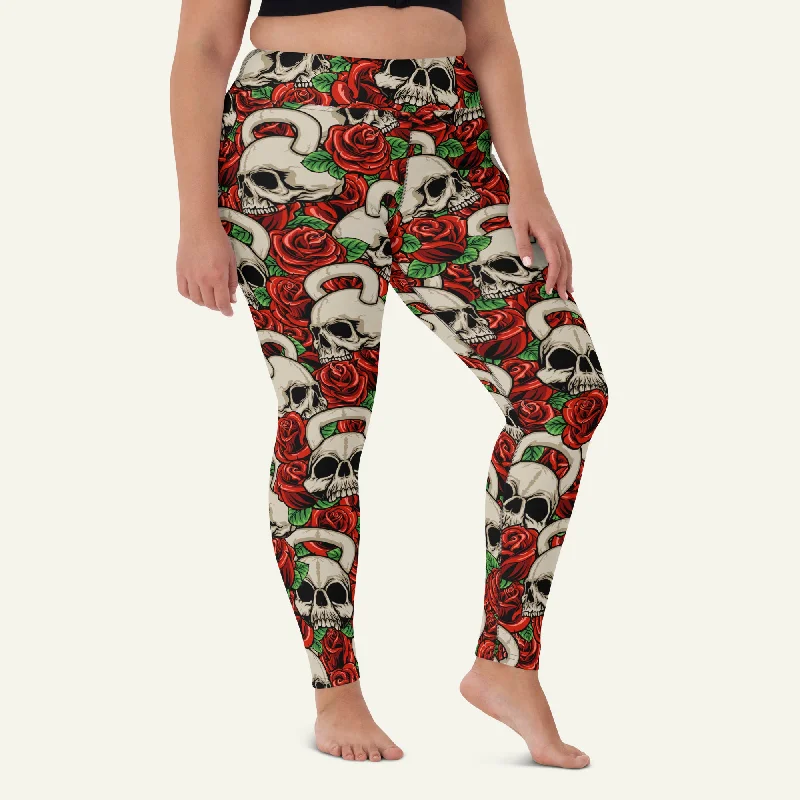 Kettlebell Skull And Roses High-Waisted Leggings Stylish Printed Sport Leggings