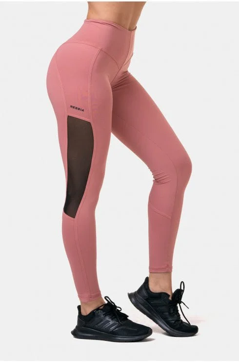 Nebbia High Waist & Mesh Leggings - Old Rose Fashionable Lacy Detail Leggings