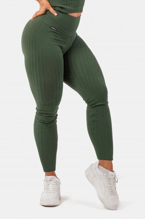 Nebbia Organic Cotton Ribbed High-Waist Leggings 405 - Dark Green Comfortable Athletic Tights