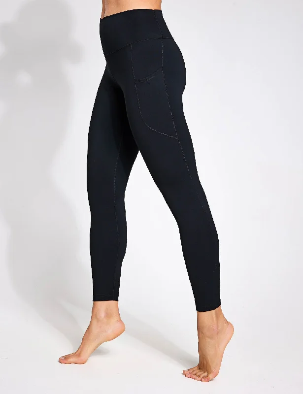 One High Waisted 7/8 Leggings with Pockets - Black Fashionable Smooth Fit Leggings