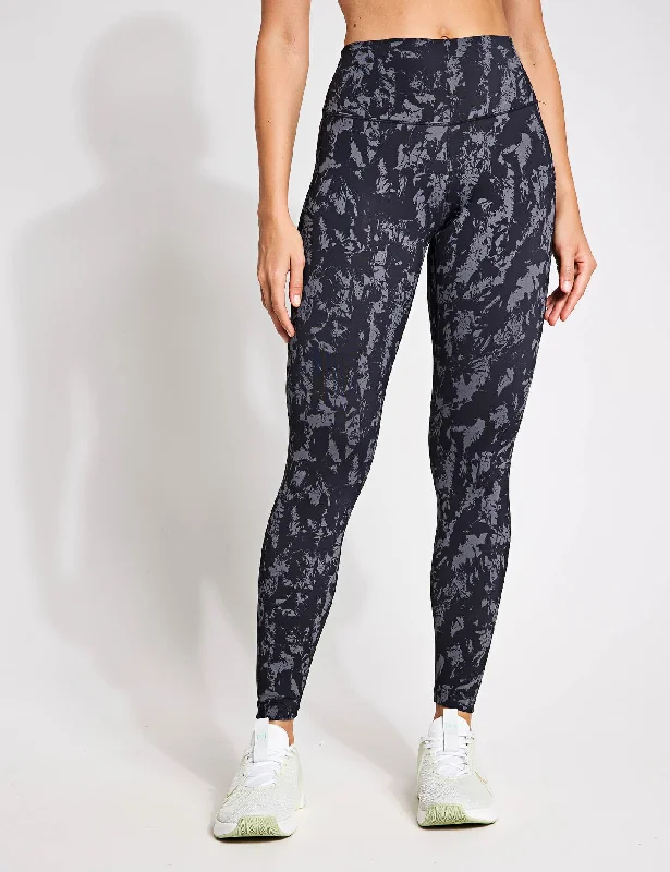 One High Waisted 7/8 Printed Leggings - Black Comfortable Fleece-Lined Leggings