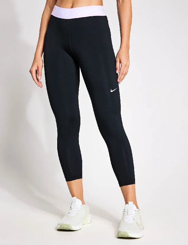 Pro 365 Cropped Mesh Panel Leggings - Black/Lilac Bloom/White Cozy Mid-Rise Workout Leggings