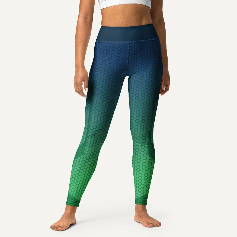 Ombre Hexagon Blue-Teal High-Waisted Leggings Comfortable Bootcut Workout Leggings