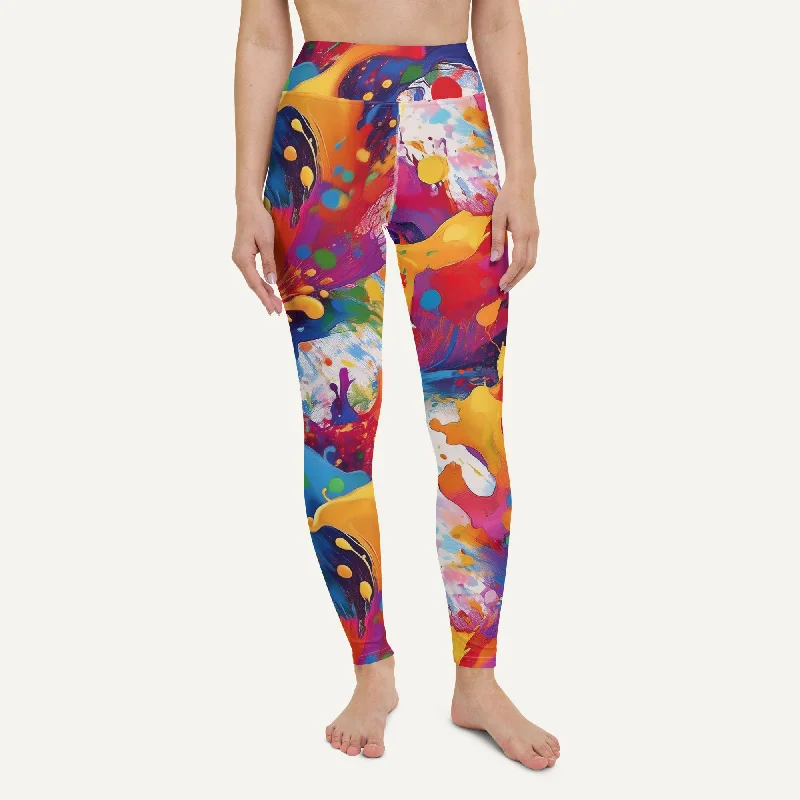 Paint Splatters High-Waisted Leggings Elegant Stretchy Faux Leather Leggings