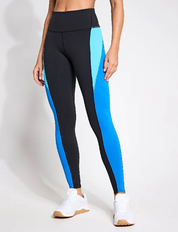 Lux High Waisted Legging - Black/Kinetic Blue Comfortable Ribbed Sports Leggings