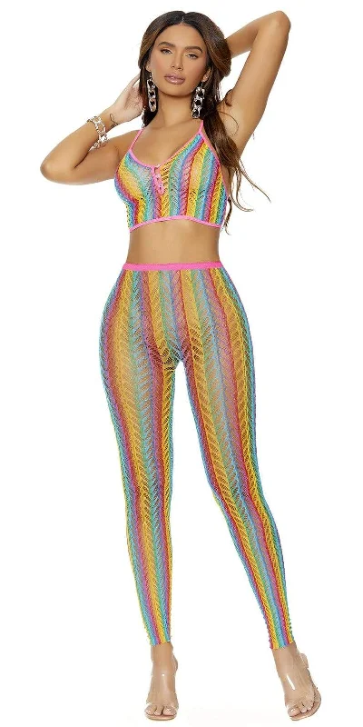 Sexy Pride Rainbow Crochet Cami Top and Leggings Trendy Seamless Fit Leggings