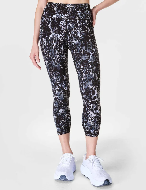 Power Cropped Gym Leggings - Grey Dapple Print Fashionable Minimal Active Leggings